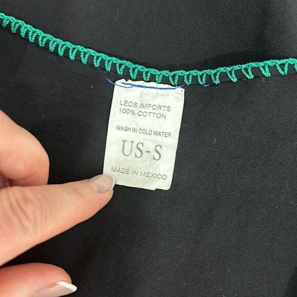 Vestido Traditional Mexican Black Embroidered Tunic Dress Size S - Picture 4 of 6